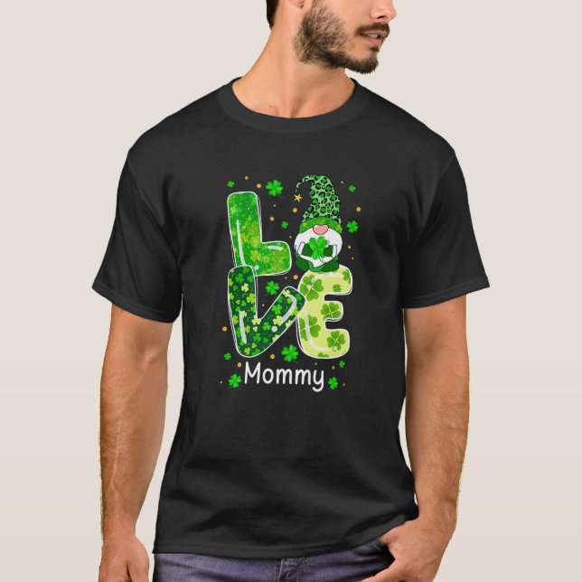Camiseta Amar a mamá Gnome Lover Leopardo Shamrock St Patri (Anverso)