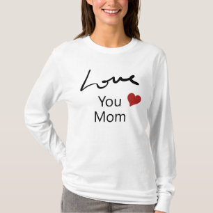 Camiseta Amar a mamá   Manga larga blanca de corazón rojo c