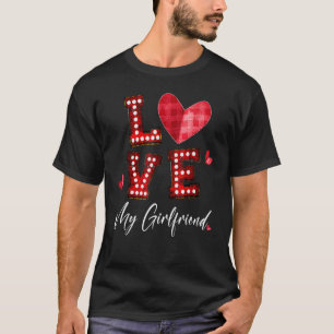 Camiseta Amar a mi novia Red Plaid Heart Light Val Feliz