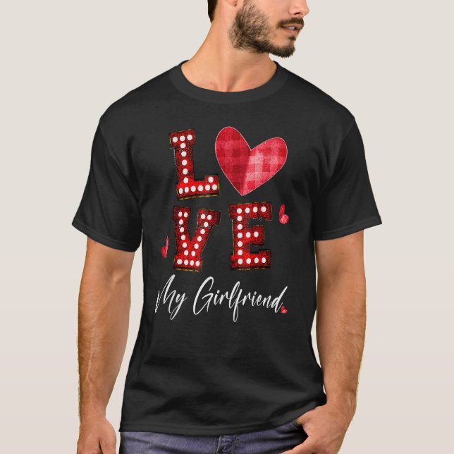 Camiseta Amar a mi novia Red Plaid Heart Light Val Feliz (Anverso)