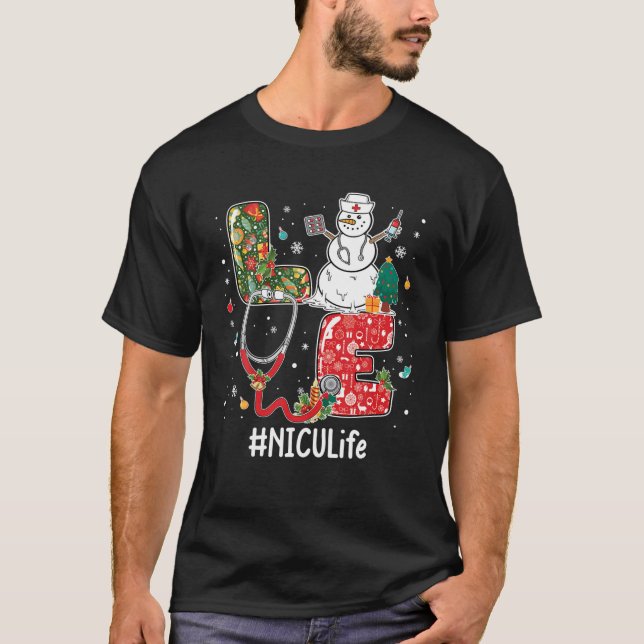 Camiseta Amar a NICU Life Stethoscope Navidades Snowman Vac (Anverso)