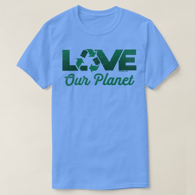 Camiseta Amar a nuestro planeta reciclar en verde forestal (Diseño del anverso)