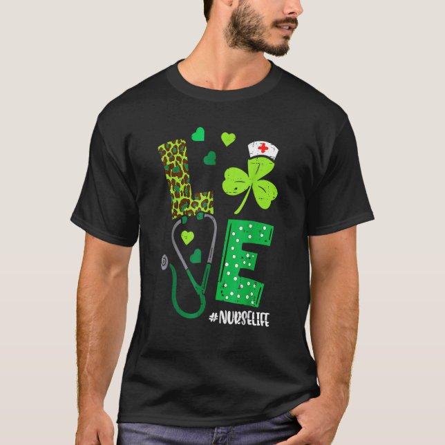 Camiseta Amar a Shamrock Stethoscope Enfermera Vida St Patr (Anverso)