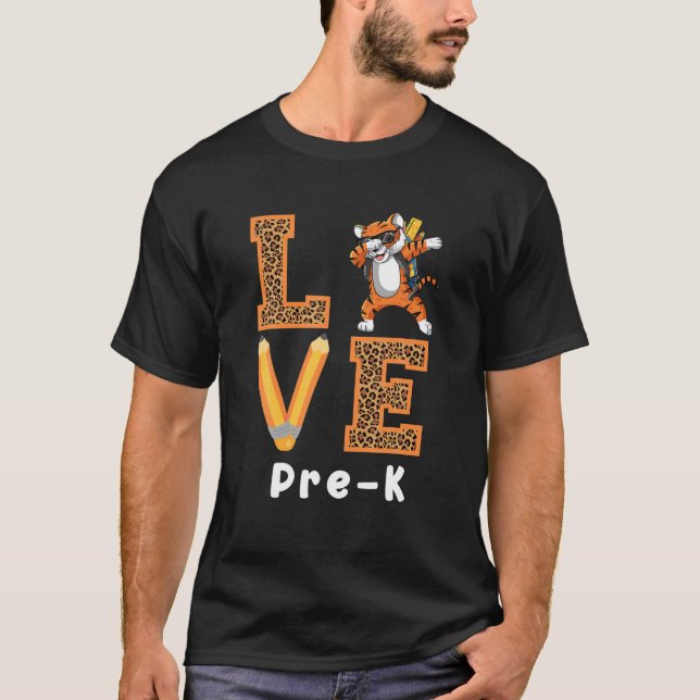 Camiseta Amar al profesor de pre-K Tiger de vuelta a la esc (Anverso)