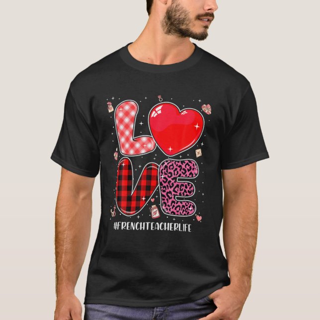 Camiseta Amar al profesor francés Leopard Buffalo Plaid Val (Anverso)