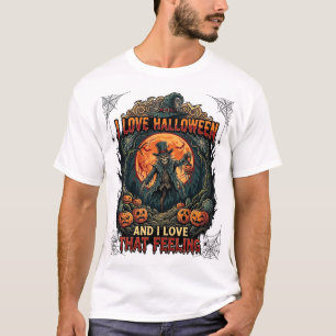 Camiseta Amar Calabaza Luna Llena Espantapájaros Esqueleto