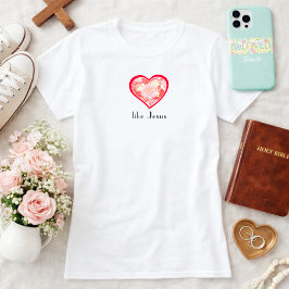 Camiseta Amar Como Jesús Floral Corazón Rojo Cristiano