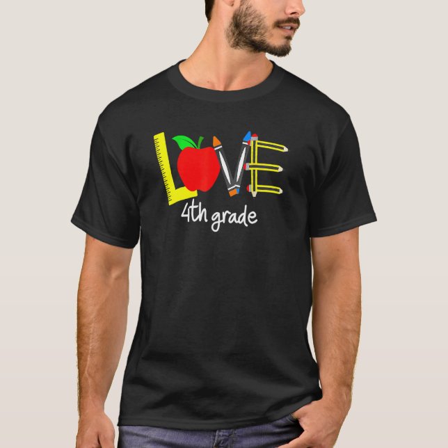 Camiseta Amar el 4º grado Apple de vuelta a la escuela de p (Anverso)