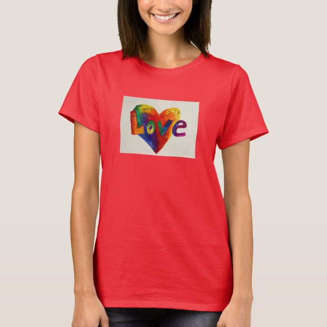 Camiseta Amar el corazón arcoiris Purpurina palabra de arte (Anverso)