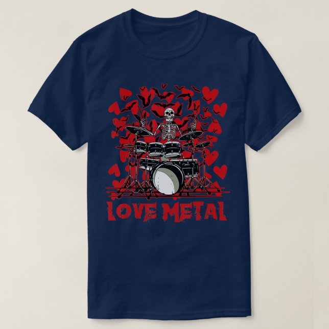 Camiseta Amar el esqueleto Metalizado Drummer Día de San Va (Diseño del anverso)