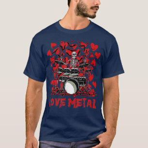 Camiseta Amar el esqueleto Metalizado Drummer Día de San Va