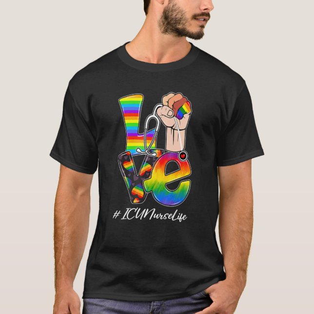 Camiseta Amar Enfermera Icu Vida Lgbt Orgullo Gay Bandera A (Anverso)