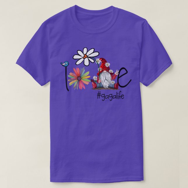 Camiseta Amar Gaga Life Gnome Flor Art Bird Abuela  (Diseño del anverso)