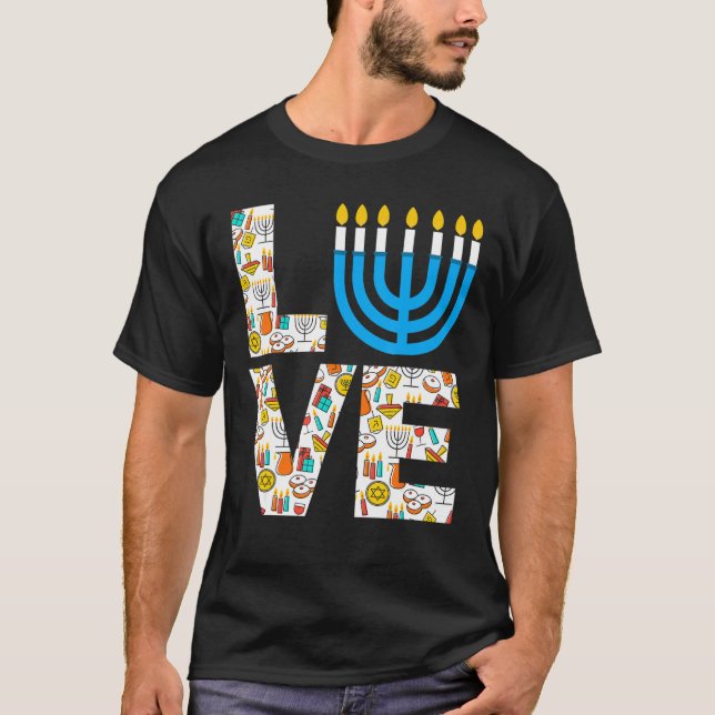 Camiseta Amar Hanukkah Menorah Decoración de la Familia (Anverso)