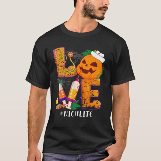 Camiseta Amar la NICU Enfermera Vida Halloween Disstume Cal (Anverso)