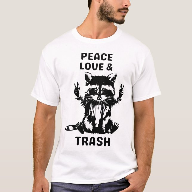 Camiseta Amar la paz y la basura en el mapache - Senderismo (Anverso)