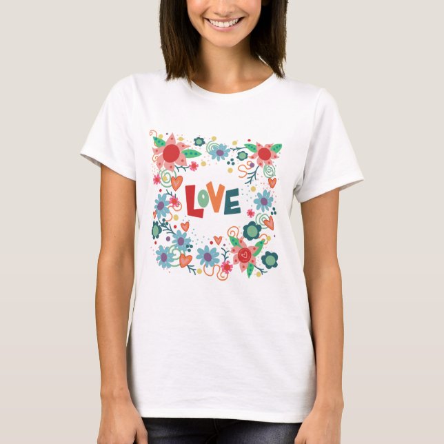 Camiseta Amar los corazones florales divertidos, poca inesp (Anverso)