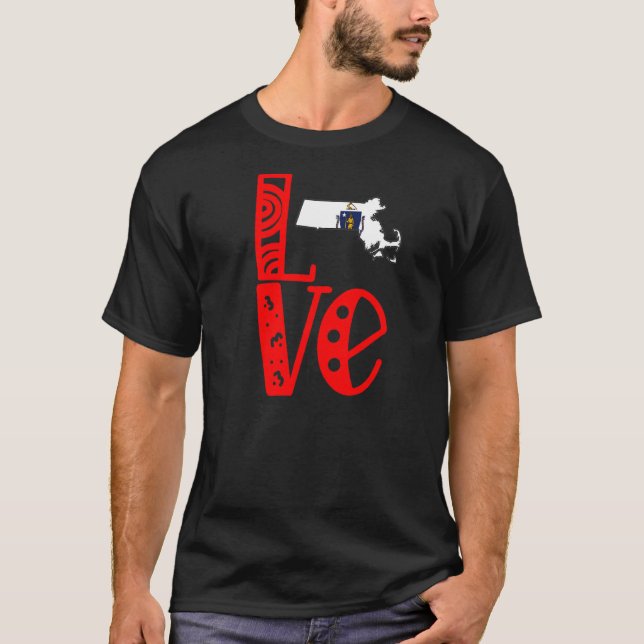 Camiseta Amar Massachusetts En Cartas De Bloque (Anverso)