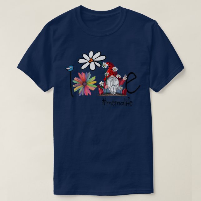 Camiseta Amar Mema Life Gnome Flor Art Bird Abuela  (Diseño del anverso)