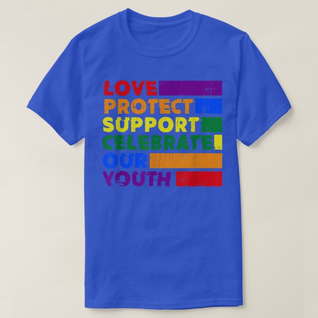 Camiseta Amar Proteger Apoyo Celebrar dice Juventud Gays tr (Diseño del anverso)