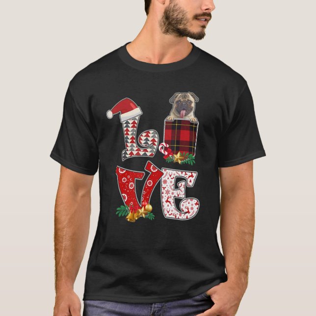 Camiseta Amar Pug Xmas Pocket Plaid Navidades (Anverso)