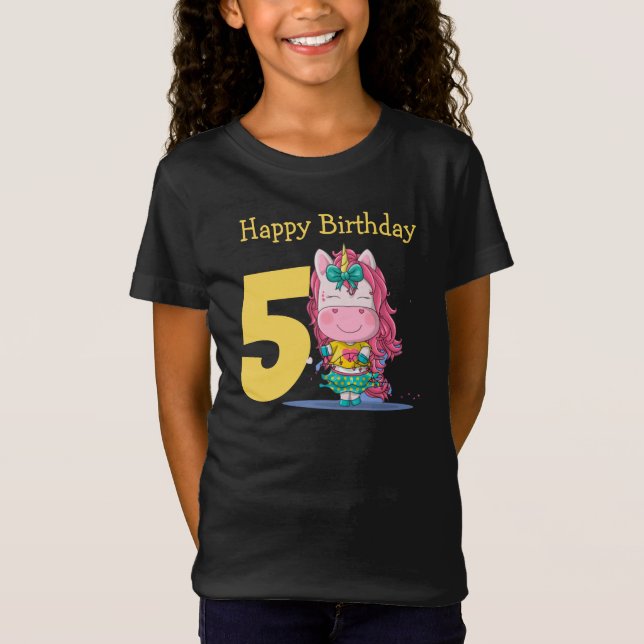 Camiseta amarilla de 5 años de Unicornio (Anverso)