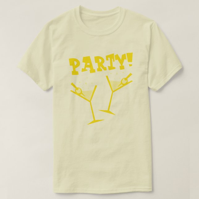 Camiseta amarilla de bebidas para fiesta retro (Diseño del anverso)