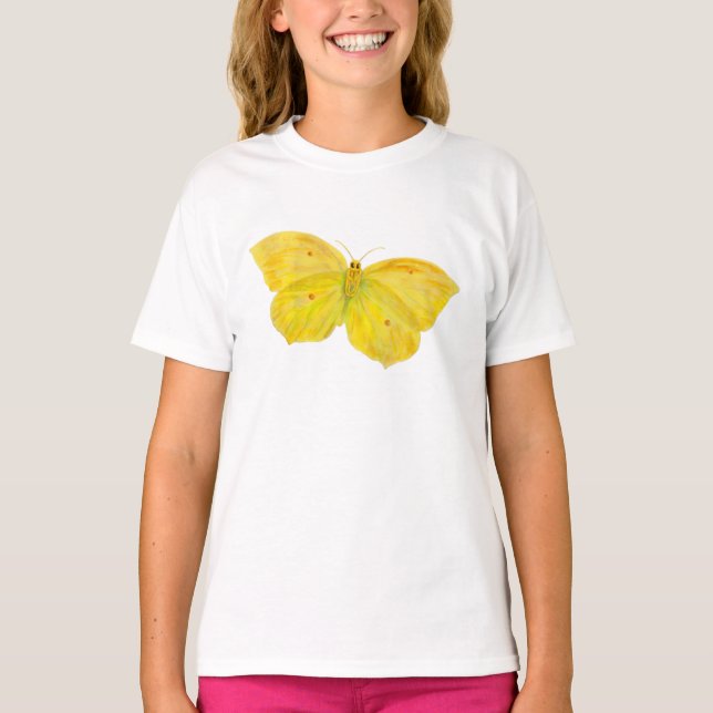 Camiseta amarilla de mariposa Brimstone común vola (Anverso)