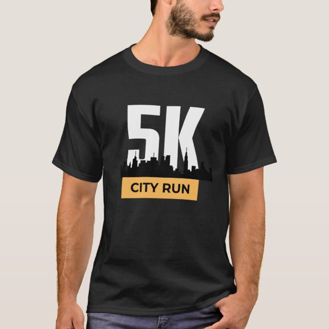 Camiseta amarilla y negra moderna de 5K de ciudad (Anverso)