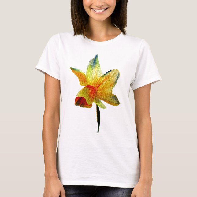 Camiseta Amarillo Daffodil acuarela arte Primavera Flor (Anverso)