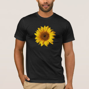 Camiseta Amarillo del girasol en el negro - flores