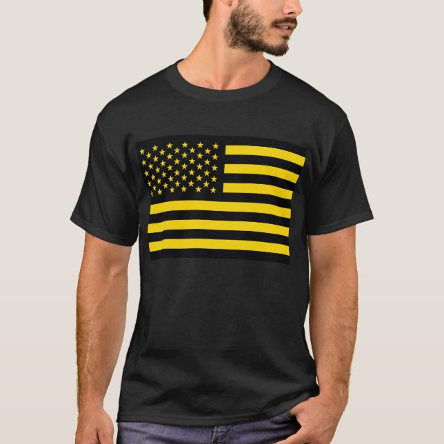 Camiseta Amarillo del negro de la bandera americana (Anverso)