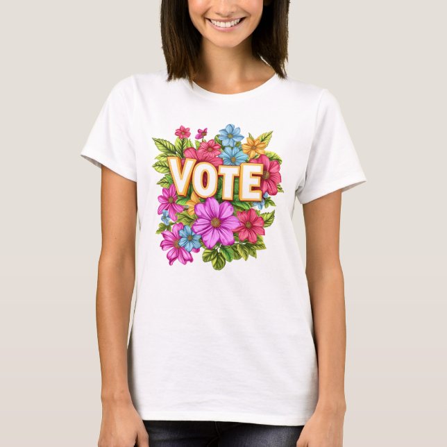 Camiseta amarillo floral VOTE (Anverso)