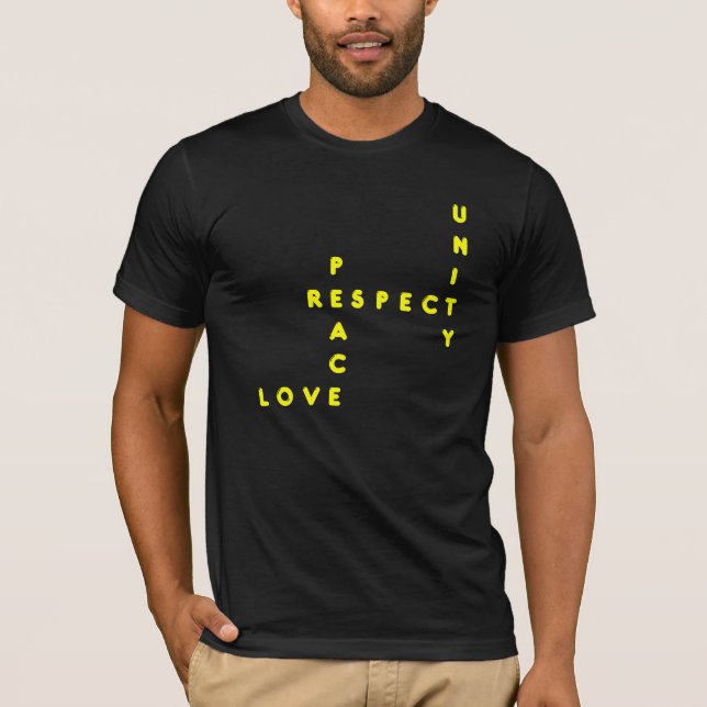 Camiseta Amarillo Plur = Paz Amor Unidad Respeto (Anverso)
