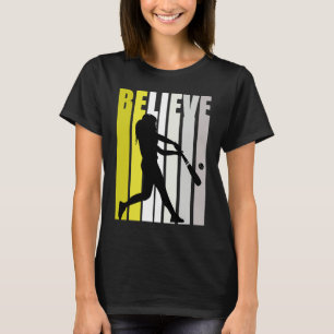 Camiseta Amarillo Retro Mujer Believe Béisbol Motivacional 