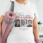 Camiseta Amarte Abuela/Nana/Otros 3 Personalizados de fotos<br><div class="desc">Añada 3 fotos y texto personalizado a esta moderna camiseta para abuelas,  con las palabras 'Te amo (abuela/nana/nan/abuela/otros)' y '¡Eres el mejor!' (u otro texto). Si necesitas ayuda para personalizar esto,  por favor envíame un mensaje usando el botón de abajo y estaré encantado de ayudarte.</div>