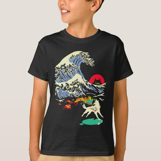 Camiseta Amaterasu Sun God Wolf The Great Wave Video Game 3 (Anverso)