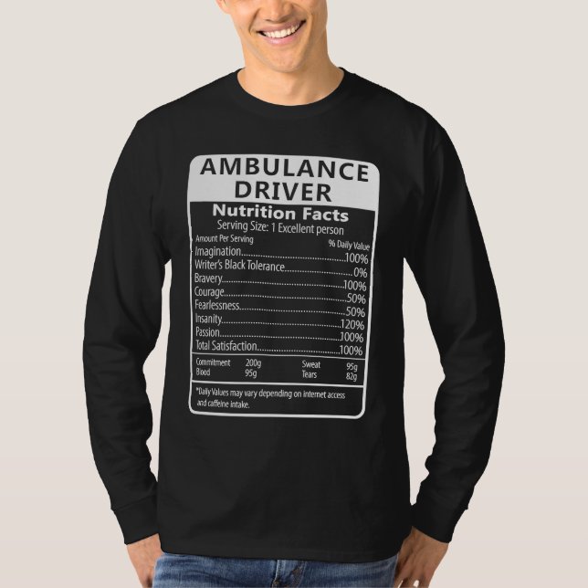 Camiseta Ambulance Driver Nutrition Facts Sarcastic (Anverso)