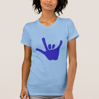Camiseta Ame la mano, lenguaje de signos en el azul,