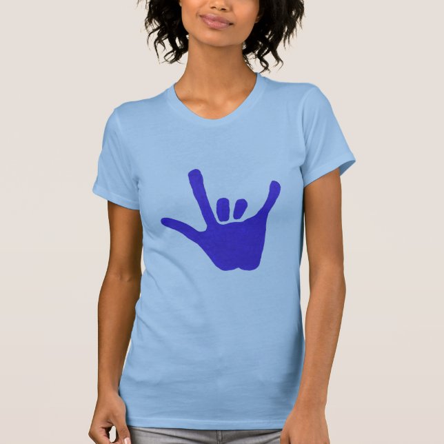 Camiseta Ame la mano, lenguaje de signos en el azul, (Anverso)