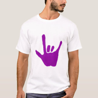 Camiseta Ame la mano, lenguaje de signos en púrpura en