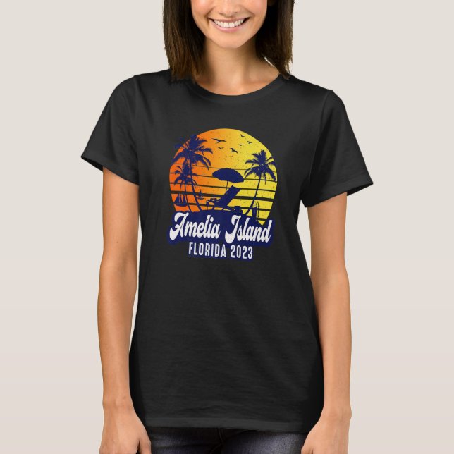Camiseta Amelia Island 2023 Florida Sunset Beach Retro Prem (Anverso)