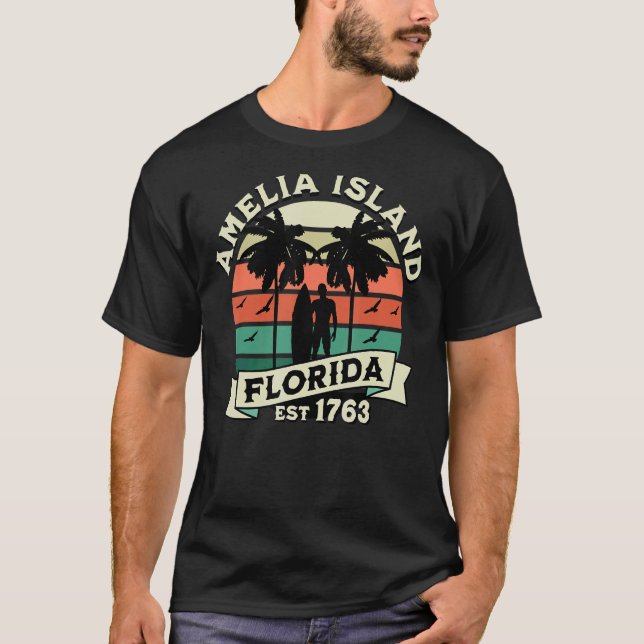 Camiseta Amelia Island Florida Beach Surfing Summer Vacatio (Anverso)