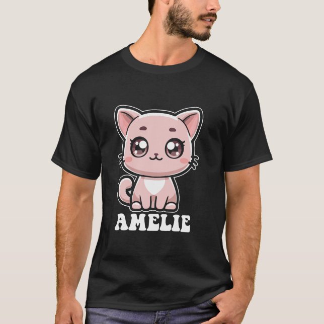 Camiseta Amelie Cute Cat Kitten Design para Chicas Nombre A (Anverso)