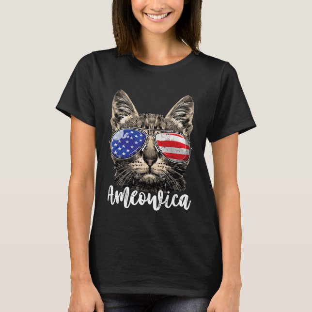 Camiseta Ameowica Cat American Flag USA 4th of July Men Wom (Anverso)