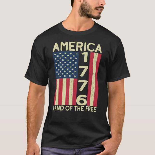 Camiseta América 1776 Tierra De La Bandera Libre De Estados (Anverso)