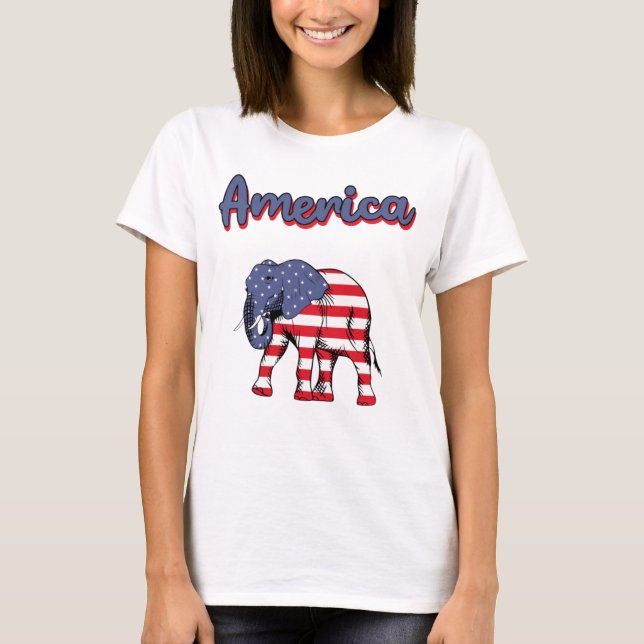 Camiseta América 4 de julio Celebración Elefante Bandera de (Anverso)