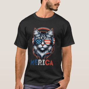 Camiseta América 4 de julio Gamer Patriótico Gato Bandera d