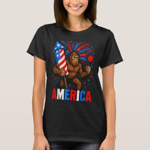 Camiseta America Bigfoot Usa Firework Patriótico Sasquatch