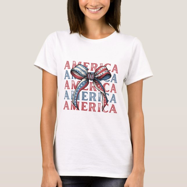 Camiseta America Bow Shirt | Cute Patriótico 4 de Julio Tee (Anverso)